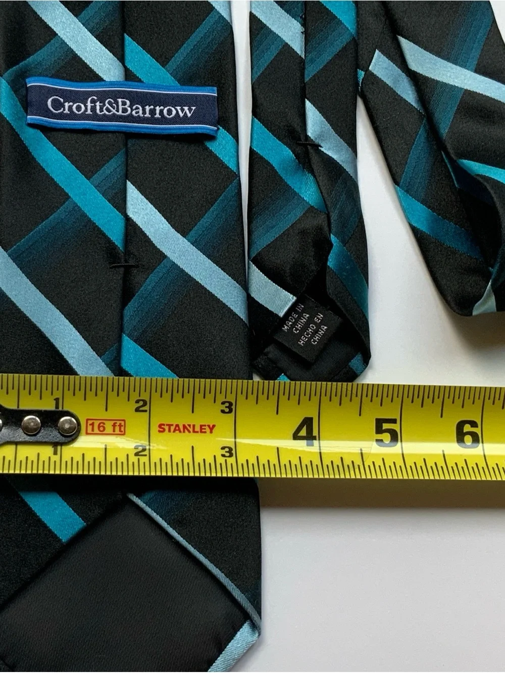 Croft & Barrow Silk Necktie with Black, Light & Dark Turquoise Stripes 3.25 Wide